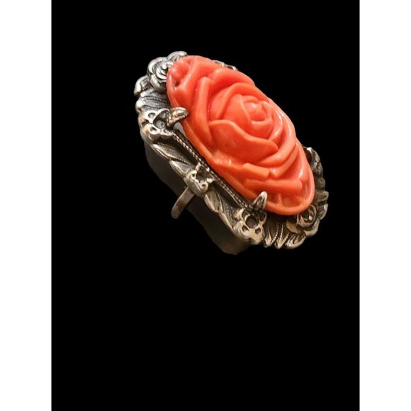 Amazing Art Deco Molded Glass and Sterling Size 4 ring (A4782) - Picture 2 of 6